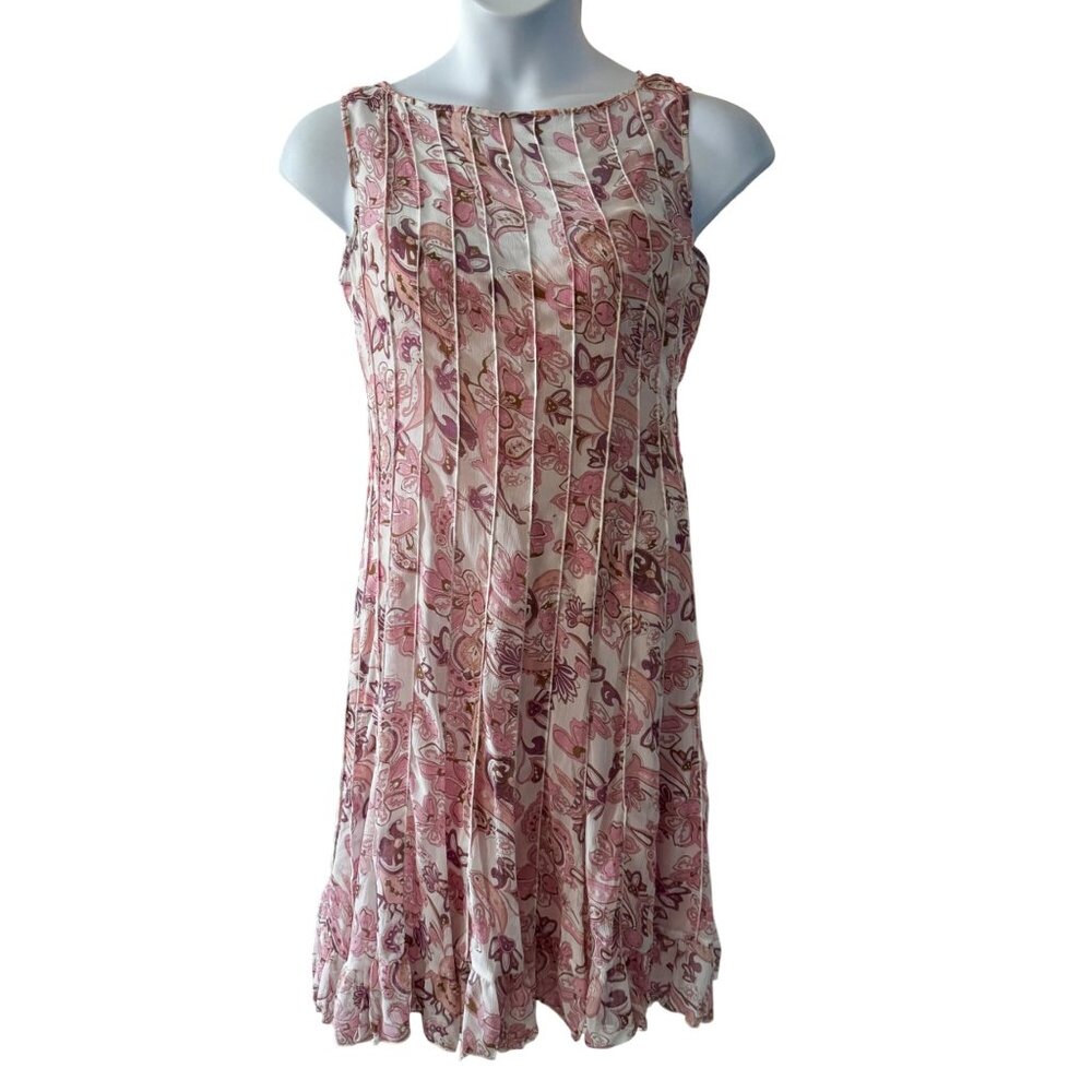 Sandra Darren Sleeveless Pink Floral Pleated Dress Medium